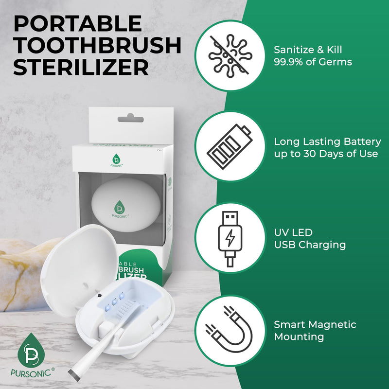 Pursonic Portable UV Toothbrush Sanitizer Case ‚Äì Rechargeable Toothbrush Cleaner with UV Light & Magnetic Mounting ‚Äì Compact, Hygienic & Long-Lasting (30-Day Battery) for Home & Travel (White) - BeesActive Australia