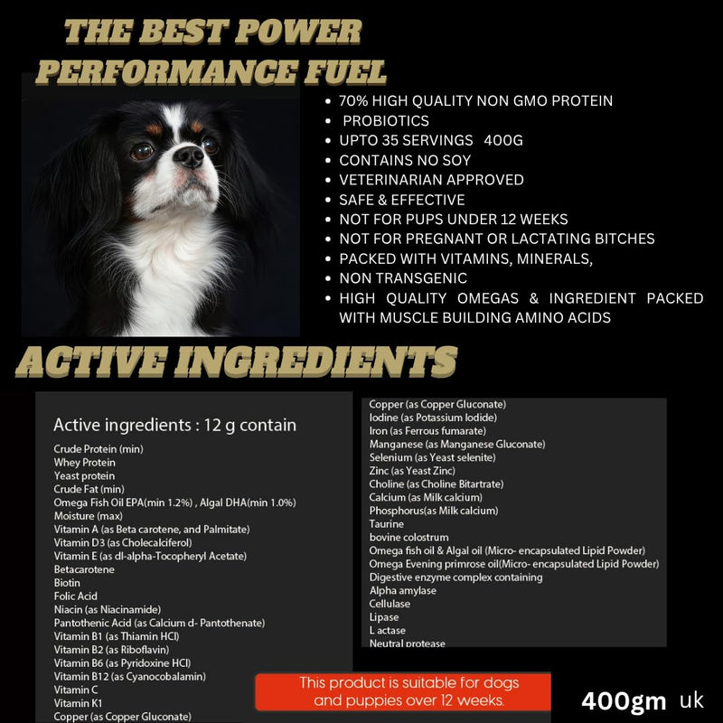 High Protein 70% & Nutritional Supplement For Dogs Muscle, Speed, Stamina, Focus, Energy, Rehab, Recovery, Repair, Probiotic Hench Range Jayfuel All Breeds