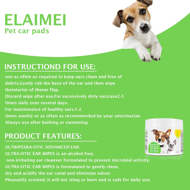 Dog Ear Cleaner Treatment, Cat Ears Cleaning Finger Pads Wipes-100 Disposable Wipes for Dogs, Biodegradable Pet Grooming Essentials for Ideal for Puppies and Pet Care Infection 100PC Ear Wipes - BeesActive Australia