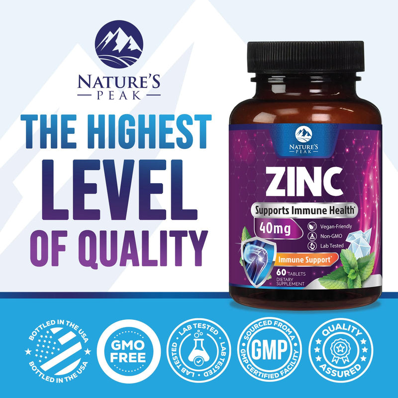 Zinc Supplements 40mg - 40mg of Zinc is the NIH's Safe Upper Daily Limit for Women & Men - Best Zink Supplement for Immune Support, Antioxidant, Skin Health, Gluten Free, Bottled in USA - 60 Caplets 60 Count (Pack of 1)