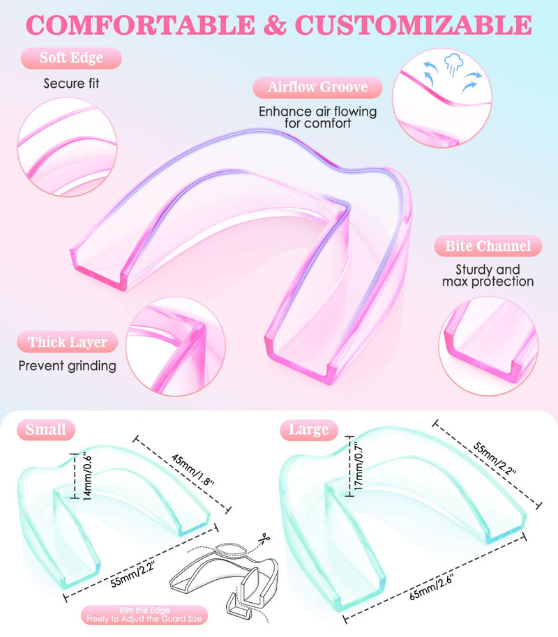 Anti Grinding Guard, 2 Color Night Guards for Teeth Grinding, 4 Pcs/2 Sizes, Green/Pink
