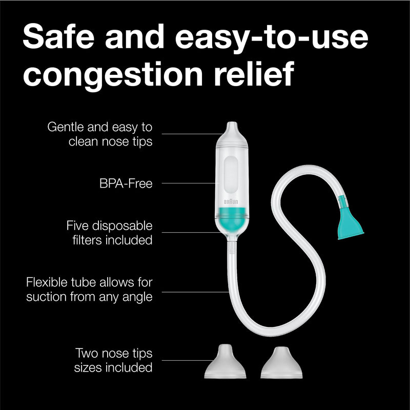 Braun Manual Nasal Aspirator - Mucus Remover, Blocked Nose Relief, Manual Suction Power, 2 Nose Tip Sizes, Newborn, Baby, and Child Friendly, Dishwasher Safe, FSA and HSA Eligible - BeesActive Australia