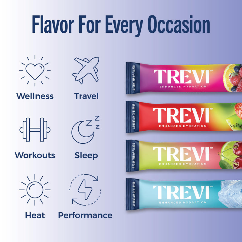 TREVI Electrolytes Powder Packets, Sugar Free Hydration Favorites 8 Count | Essential Daily Drink Mix, 0 Sugar, Magnesium, Potassium, Vitamin C, Calcium, B6 & B12 Vitamins Variety Pack: Favorites