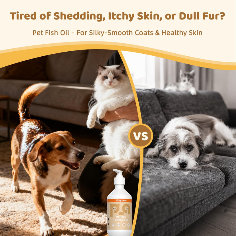 Fish Oil Omega 3 for Dogs - Salmon & Pollock Oil for Dogs and Cats - Defense Liquid Supplement for Skin, Coat Brain, Hip, Joint and Heart Health - Omega Oil for Pet(16OZ) White