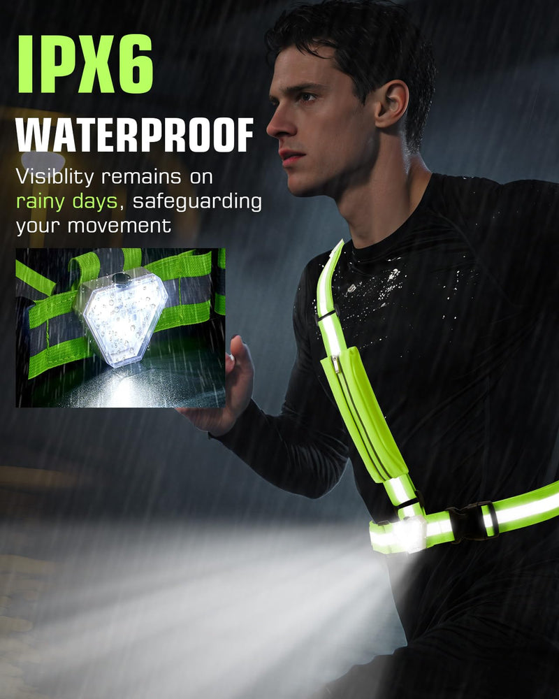 Zacro Reflective Running Vest with 9 RGB Modes, 500LM High Visibility Chest Light for Runners, Rechargeable Light Up Running Gear for Night Safety Cycling Hiking Dog Walking Adjustable for Men Women with Phone Bag - BeesActive Australia