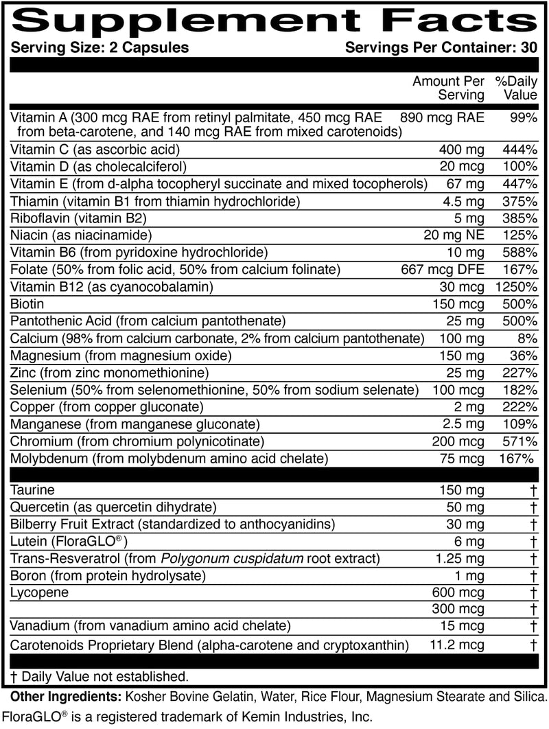 ScienceBased Health OcularEssentials – Daily Multivitamin with Eye Health Support – 30+ Nutrients Including Lutein, Zeaxanthin, Resveratrol & Plant-Based Antioxidants – 60 Capsules