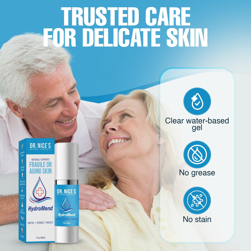 DR. NICE'S HydroMend for Seniors | for Chronic Wounds, Thin, Fragile or Dry Skin, Minor Cuts, Bumps and Bruises, Scrapes, Wounds, Chafe, Burns | Topical First-aid Hydrogel (30 ML) - BeesActive Australia