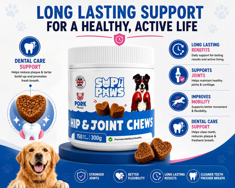 150 Pcs Glucosamine Joint Chews for Dogs, Hip & Joint With, MSM, Chondroitin, Vitamins C & E, Dog Joint Supplements for Senior Dogs Puppies, Mussels Joints Care Dog Snacks, Pork Flavor Pork - 300g