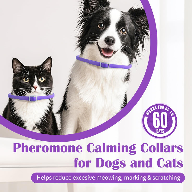 2PCS Dog Calming Collar for Cat, 62 & 38cm Anxiety Relief Adjustable Dog Calming Plug In, Reduce Stress Unwanted Behaviours for Pet Separation Thunderstorms Vet Visits Puppy Training
