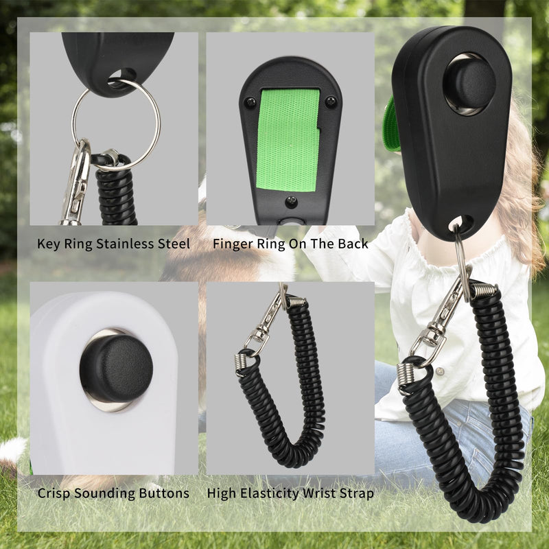 Dog Training Clicker with Finger Ring and Wrist Strap 2 Pack (Black & White) - Versatile Puppy Trainer & Pet Behavior Aid - BeesActive Australia