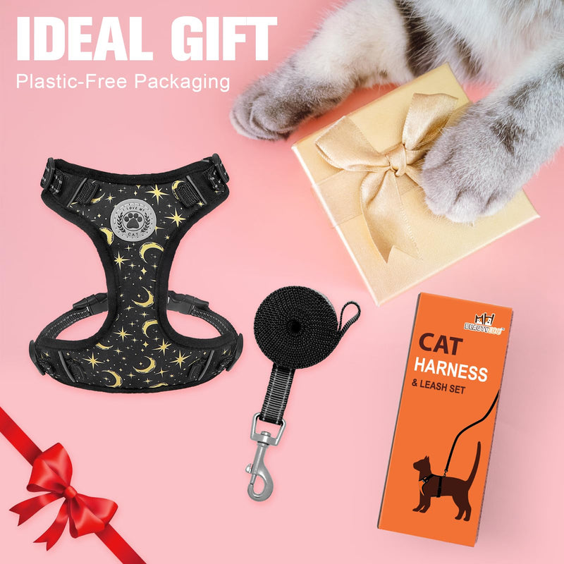 BEAUTYZOO Cat Harness and Leash Set for Walking Escape Proof, Neck Release Adjustable Harness for Kitten Puppy Small Medium Large Cats, Soft Cute Easy Control Small Cat Harness for Cats Boy and Girls M (Chest: 12 - 19") Black - BeesActive Australia