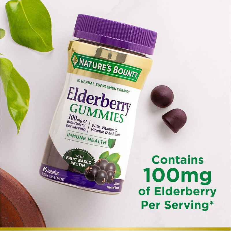 Nature's Bounty Elderberry Gummies, Immune Support, 40 Gummies | Contains Vitamin A, C, D, E and Zinc 40 Count (Pack of 1)
