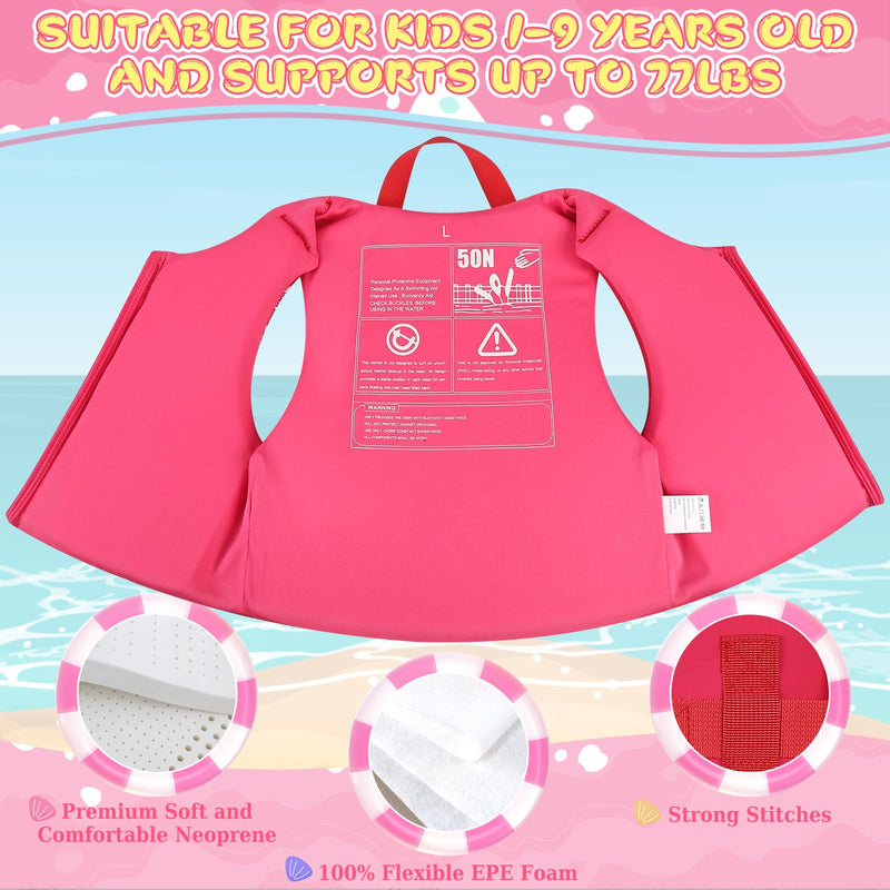 Toddler Swim Vest, Kids Pool Float Jacket Floaties, Child Swimming Pool Vest for Kids Toddler 18-77lb Pink Summer Large
