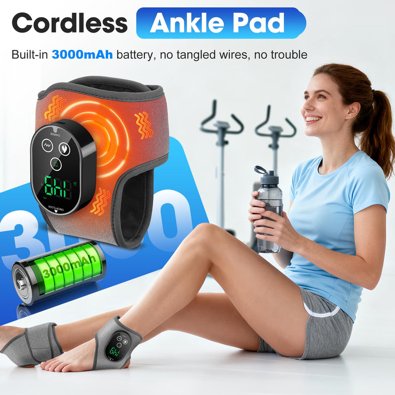 BAISEMAIN 2PCS Foot Renew Massager for Neuropathy - Ankle Heating Pad with Massage, Portable Cordless Design for Home & Travel Use, Gray 2pcs Gray - BeesActive Australia