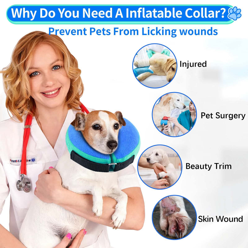 FWLWTWSS Inflatable Neck Brace Dog & Neck Brace Cat, Protective Dog Collar with Adjustable Velcro Fastener, Dog Collar Leak Protection for Recovery After Surgery or Wounds for Dogs (Blue L) Blue [Neck: 30.5 cm - 45.7 cm] L - BeesActive Australia