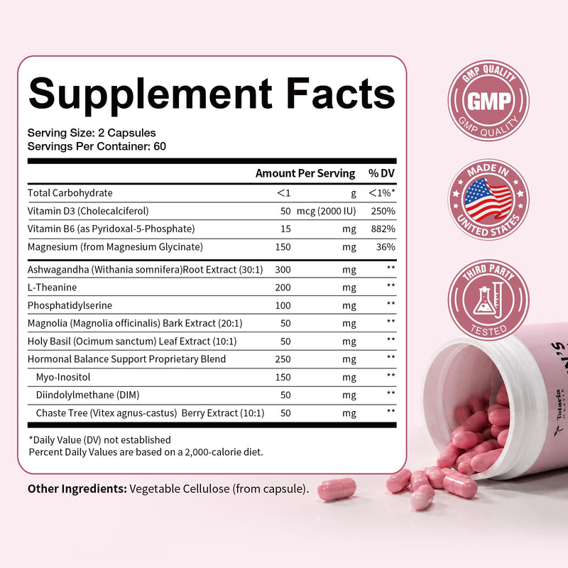 Totaria Women's Cortisol with Hormonal Balance | Stress Relief - Ashwagandha, L-Theanine, Magnesium, Myo-Inositol, Mood, Focus & Sleep Support, PMS* 120 Ct.