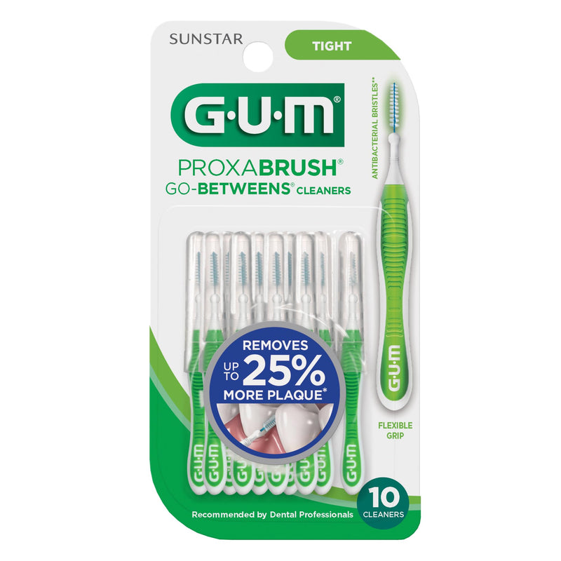 GUM Proxabrush Go-Betweens - Tight - Interdental Brushes - Soft Bristled Dental Picks for Plaque Removal Health - Safe for Braces & Dental Devices, 10ct (Pack of 6) 10 Count (Pack of 6)