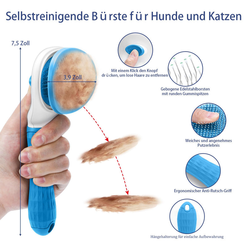 WOPQAEM 5 in 1 Dog Grooming Set - Self-Cleaning Slicker Brush for Hair Loss Short-Haired Dogs & Cats, Includes Pet Comb, Flea Comb, Bath Brush, Undercoat Rake - Complete Grooming Set - Blue - BeesActive Australia