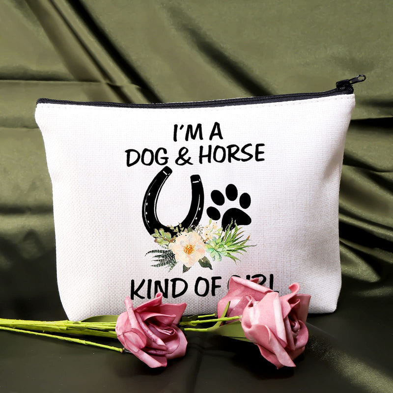 BDPWSS Dog Lover Gifts Horse Makeup Bags For Women Teen Girls I'm a Dog And Horse Kind Of Girl Paw Print Horseshoe Gift For Dog Mom Horse Lover Cowgirl Equestrian Gifts (Dog horse girl) Dog horse girl - BeesActive Australia