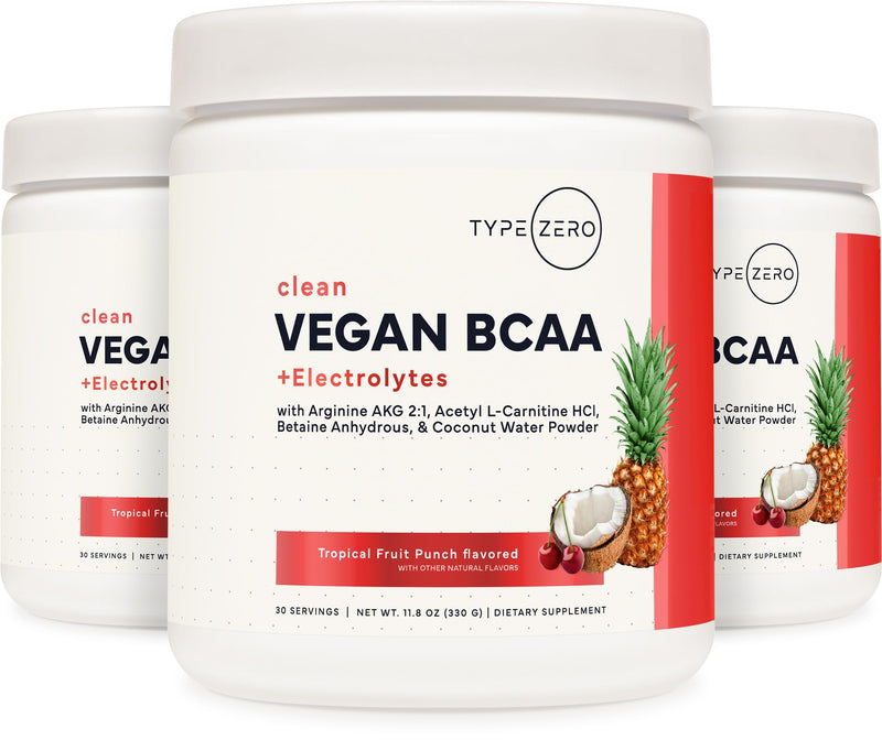 Type Zero Ultra Clean Vegan BCAA Powder + Electrolytes Tropical Fruit Punch | 6g Per Serving, 2:1:1 Sugar-Free, No Sucralose, BCAAs Amino Acids Supplement, After Workout Drink, 30 Servings