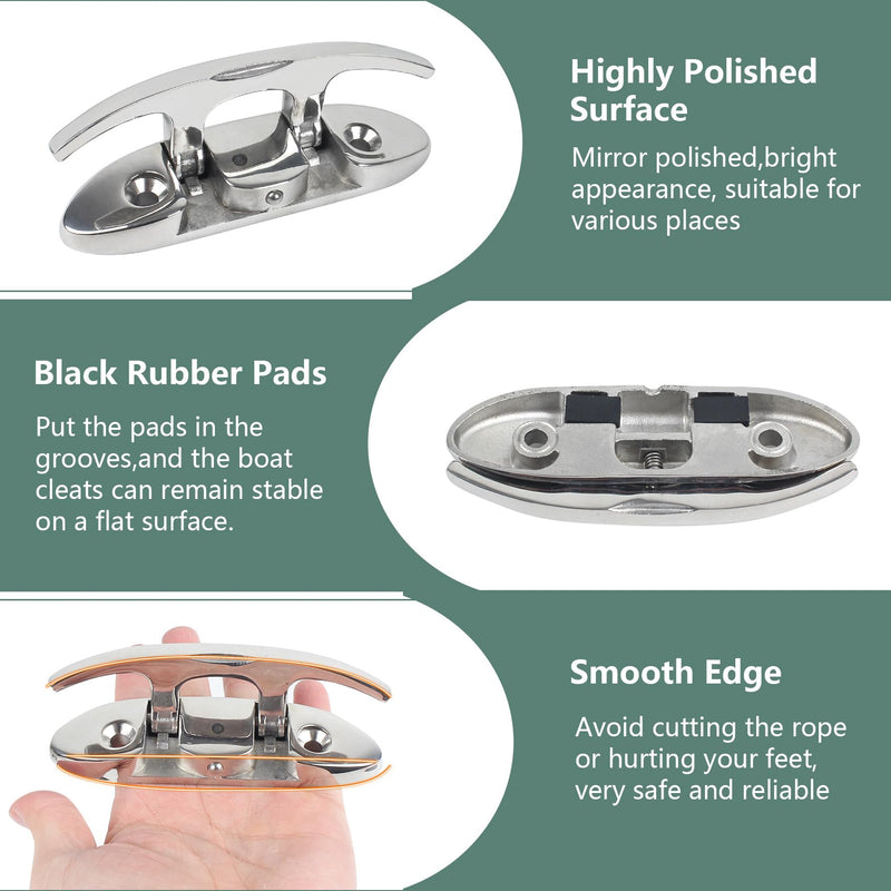Boat Cleats 4-3/4inch and 6inch,316 Stainless Steel Folding Boat Dock Cleats,Flip Up Dock Cleat Rope Cleat for Boat,Yacht,Decks,Dock Line Mooring,Fasteners Included (2Pack,4Pack) 4-3/4"-2Pack - BeesActive Australia