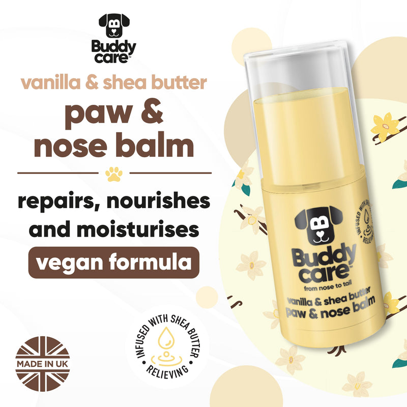 Buddycare Dog Paw & Nose Balm - Vanilla & Shea Butter | Protects & Repairs Dry, Cracked & Chapped Skin | Vegan & Cruelty-Free, Moisturises & Nourishes | Pocket Sized Grooming Accessory