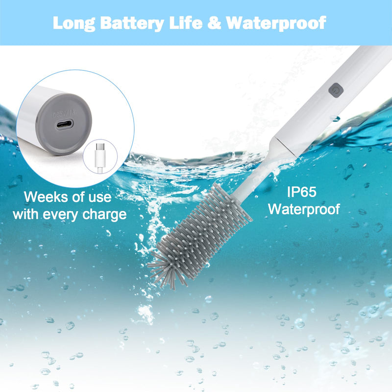 Electric Baby Bottle Brush Set with Rechargeable Electric Bottle Brush Cleaner and Replaceable Silicone Bottle Brushes and Straw Brush Cleaner, Waterproof Multi-Purpose Cleaning Brush (White) White - BeesActive Australia