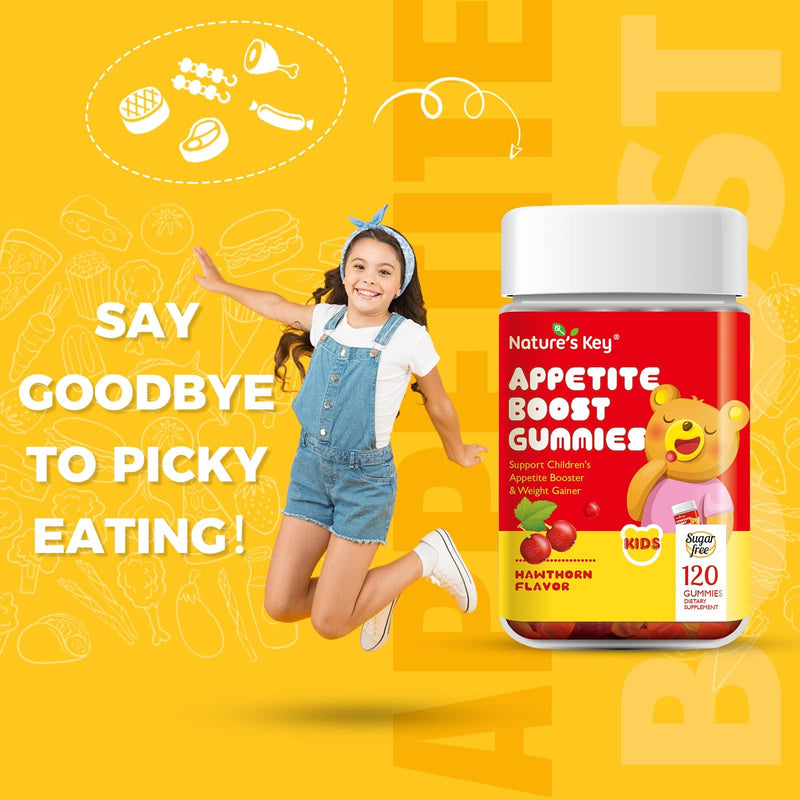 Nature's Key Appetite Booster Gummies Kids- 120 Count Appetite Stimulant for Children/Adults to Eat More, All Natural Weight Gain Supplements, Picky Eater Vitamin, Superfood | Organic | NO Sugar 120 Count (Pack of 1)