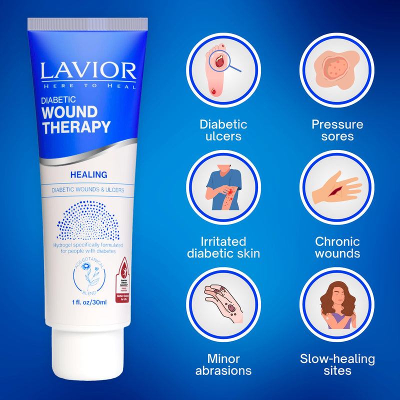 LAVIOR Diabetic Wound Therapy 1oz – Natural Botanical Hydrogel for Cuts, Scrapes, Ulcers, CGM Site & Deep Wounds – Fast Healing – Inula Viscosa – ADA Endorsed, Podiatrist Tested, Vegan, Made in USA 1 Ounce - BeesActive Australia