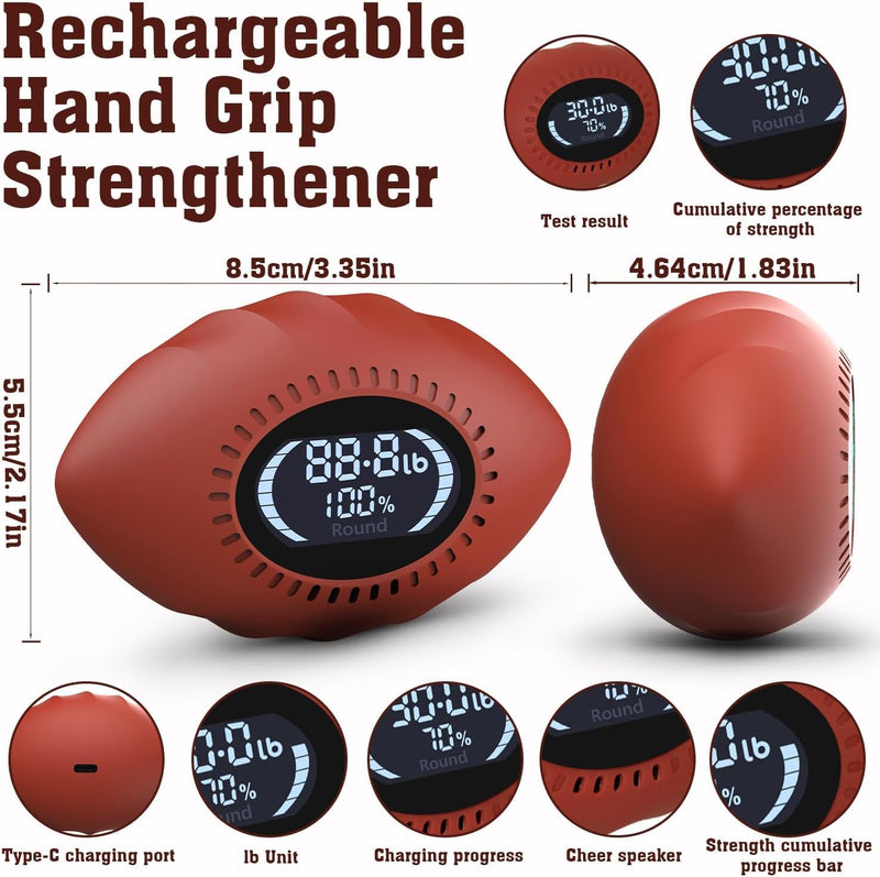 Grip Strength Tester, Digital Grip Strength Trainer with Cheer Sound, Progress Bars, Up to 220lbs Hand Gripper Strengthener, Forearm Strengthener, Fitness Toy, Stress Balls for Adults Kids Brown