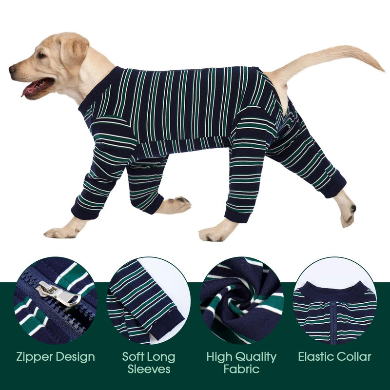 Kuoser dog bodysuit after surgery for medium-sized dogs pajamas, one-piece surgery body dog castration male, dog body suit with legs, long sleeves for dogs surgery body bitch, dog collar alternative, L L (back: 43 cm; chest: 62 cm) navy stripe - BeesActive Australia