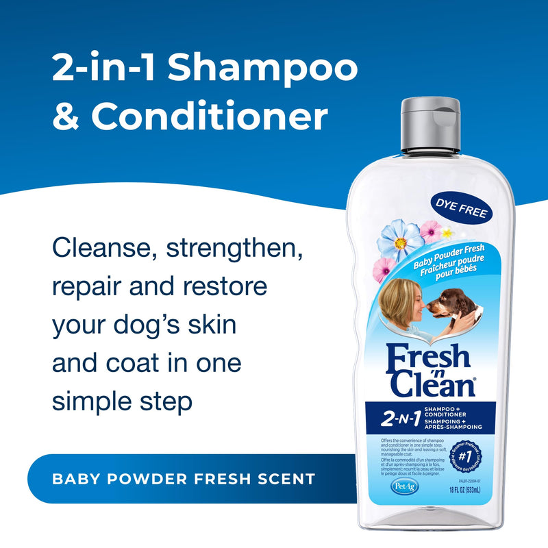 Pet-Ag Fresh ’n Clean 2-N-1 Conditioning Shampoo, Baby Powder Scent - 18 oz - Moisturizes with Vitamin E & Aloe Vera - Strengthens & Repairs Coats - Soap Free - BeesActive Australia