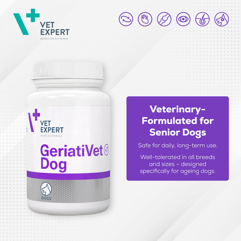 Vet Expert Geriativet Senior Dog Supplement | Enhances Energy Metabolism, Joint Health, and Immune Function | HMB-Ca, Omega-6, β-Glucan, L-Carnitine, Glucosamine, Lutein, and Vitamin E | 45 Capsules