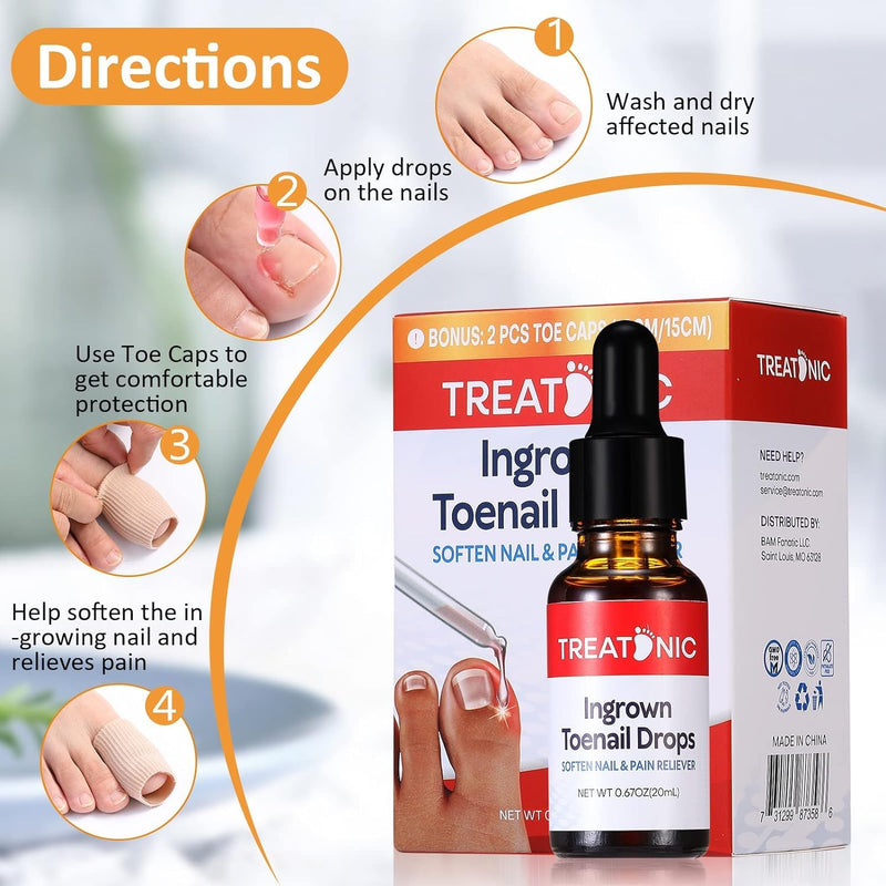 Treatonic Ingrown Toenail Treatment Drops - Ingrown Toenail Softener and Reliever Kit for Easy Trimming with Silicone Gel Toe Caps - 2 Pack Ingrown Toenail Drops - 2 Pack - BeesActive Australia