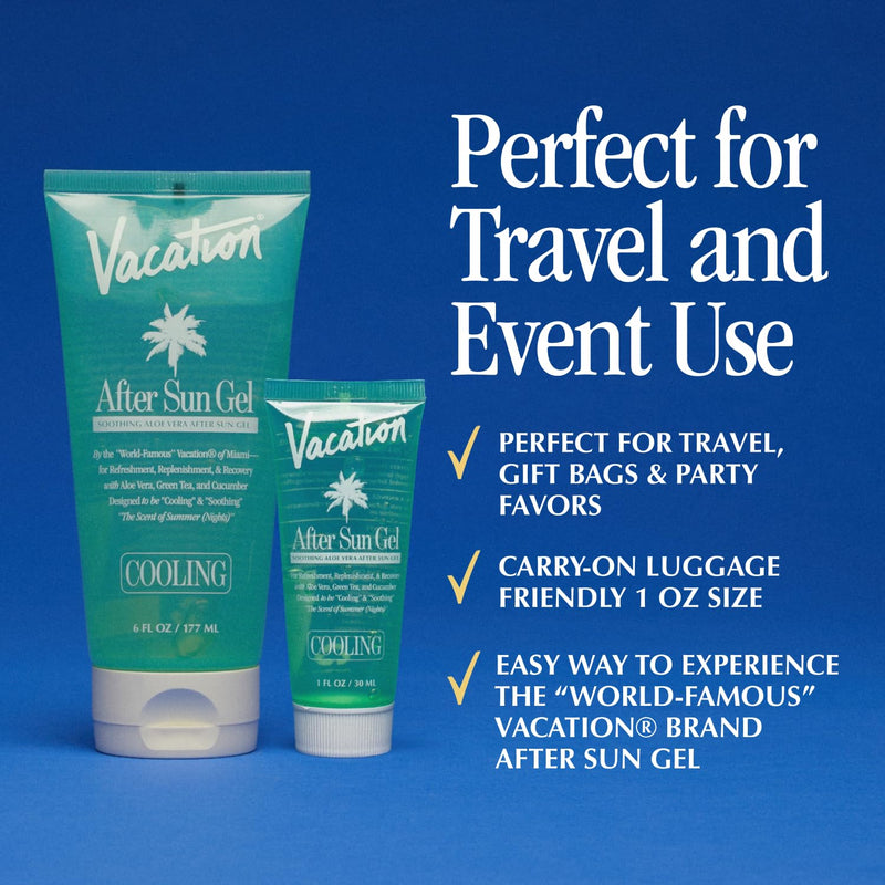 VACATION Mini After Sun Gel, Travel Size Soothing Aloe Vera Gel for Sunburn Relief, Hydrating & Cooling, Non-Sticky Aftersun Care, 1oz (Value Pack of 6) 0.17 Fl Oz (Pack of 6) - BeesActive Australia