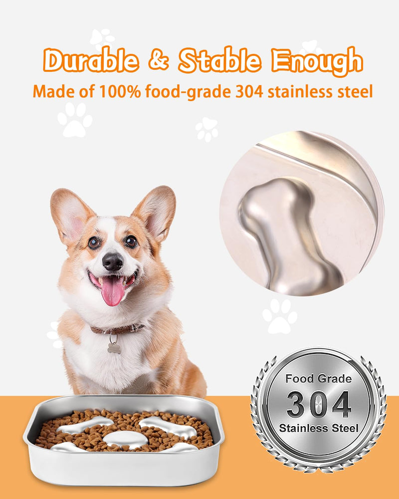 Slow Feeder Dog Bowls, 100% Food-Grade Stainless Steel Non-Slip Dog Food Bowl,Both Sides Can Be Used Dog Slow Feeder Bowl, 2Cups Capacity for Small and Medium Dogs to Slow Down Eating, Easy to Clean - BeesActive Australia