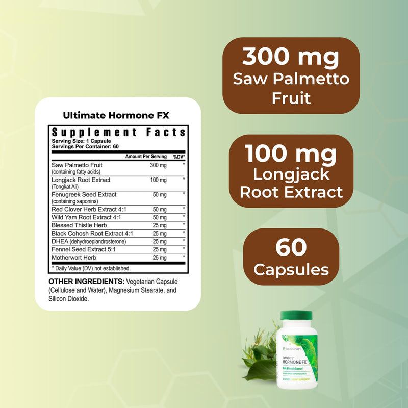 Youngevity Ultimate Hormone FX Hormone Support Supplement, 60 Capsules | Hormone support formula, blended vitamin and mineral supplement, daily wellness support, convenient capsules, 60-count bottle