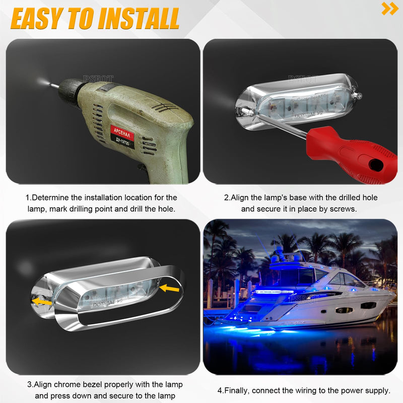 PSEQT 6Pcs 4LED RGBW Boat Courtesy Lights, 4-color 3.8'' Oval Waterproof Marine Interior Deck Transom Stern Navigation Lights for Pontoon Fishing Boat Bass Sailboat Kayak Yacht 3.75''x0.78''x0.6'' - BeesActive Australia