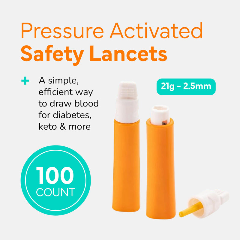 OWELL¬Æ Safety Lancets 21G x 2.5mm ‚Äì 100 Count | Extra Blood Flow for Thick Skin | Sterile, Preloaded, Medical-Grade, Pressure Activated for Diabetic Glucose Testing 21 Gauge x 2.5mm