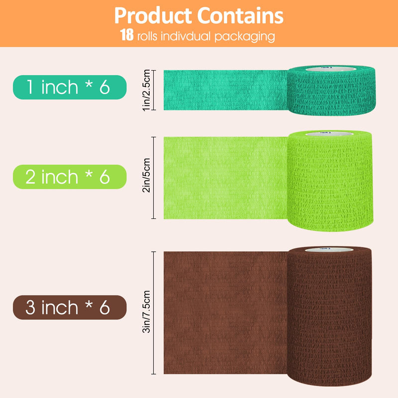 1"/2"/3" Self Adhesive Bandage Wraps, 18 Pack Colorful Self Adherent Cohesive Bandages Wrap for Wounds, Vet Wrap, Ankle Tape, Tattoo Tape Wrap, Medical Tape, Color Athletic Tape Rainbow Color - BeesActive Australia