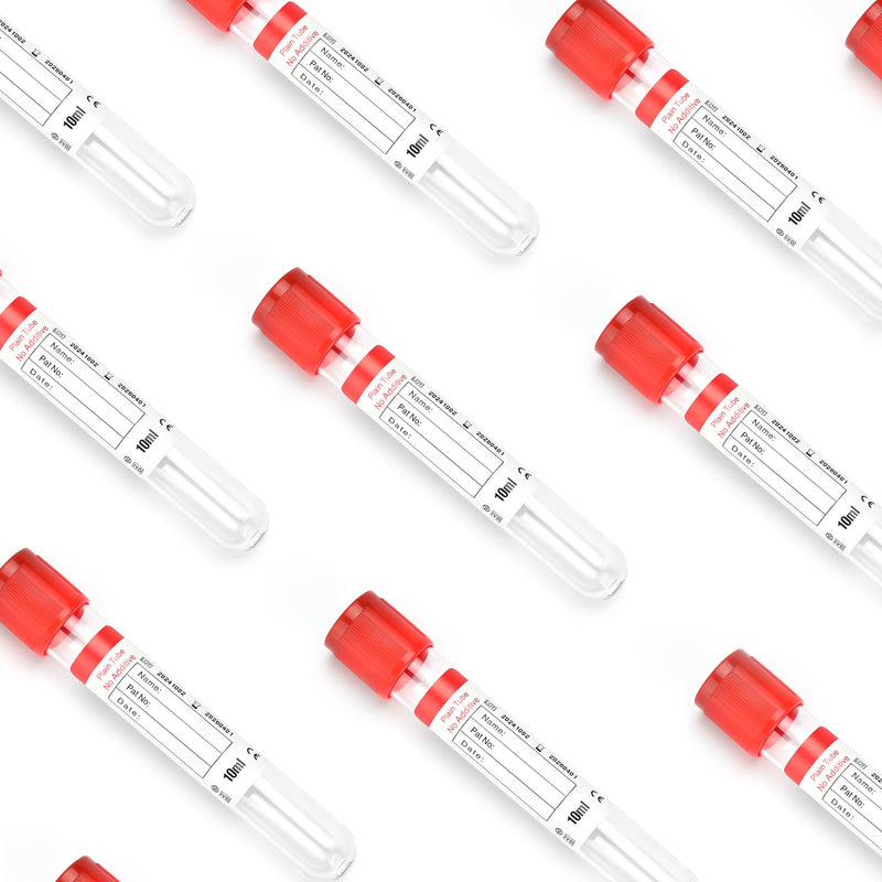 Vacutainer Blood Collection Tubes 10ml Plain Tube Lab Vacuum Collecting Tube for Lab Test Tubes Pet Animals Veterinary 100 Pcs Wrap Packaging 10 mL