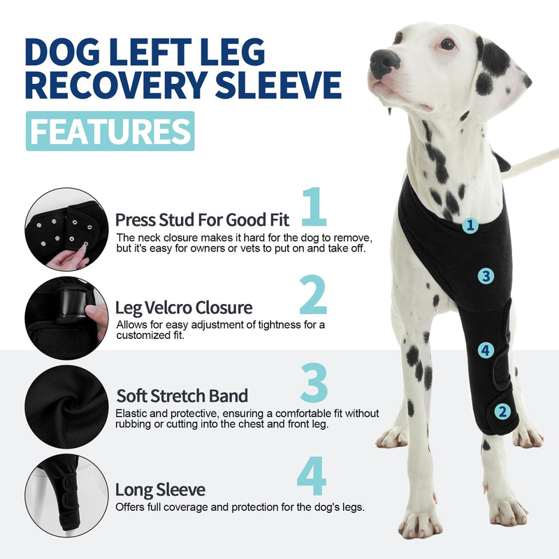 ROZKITCH Dog Recovery Suit for Front Left Legs, Breathable Dog Surgery Suit Anti Licking, Cone Alternative for Wound, Adjustable Dog Leg Sleeve for Medium Dogs, Post-Surgery Leg Sleeve Black M
