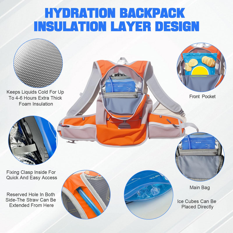 Hydration Backpack 20L Lightweight Breathable Water Backpack with 2L Water Bladder, Adjustable Chest Straps Running Hydration Vest for Cycling, Hiking, Climbing Orange