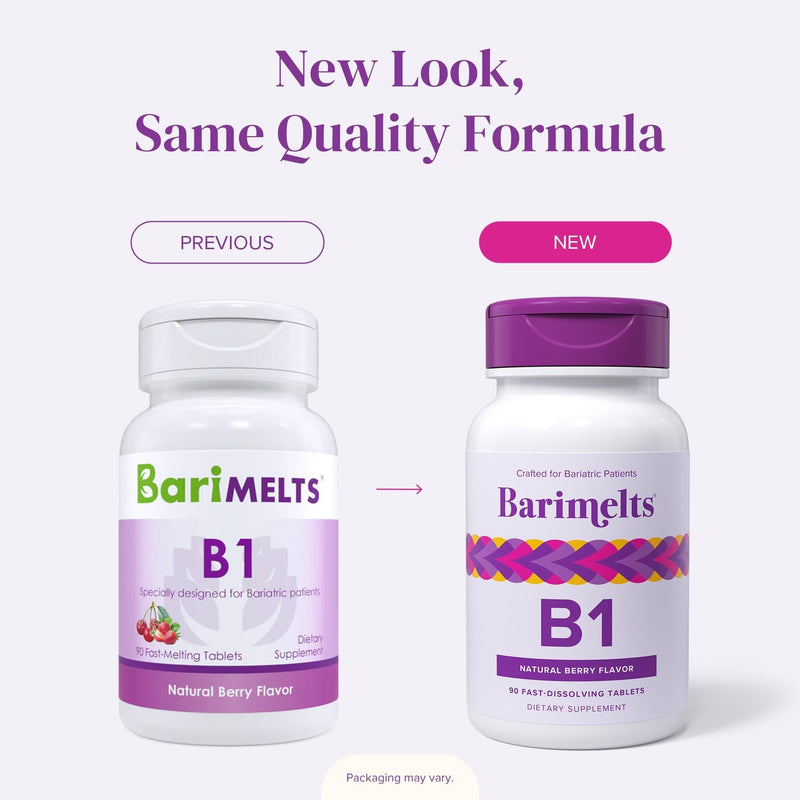 BariMelts Vitamin B1, 180 Fast-Dissolving Tablets (6-Month Supply), Sugar-Free Bariatric Vitamins for Women, Natural Berry Flavor 90 Count (Pack of 2)