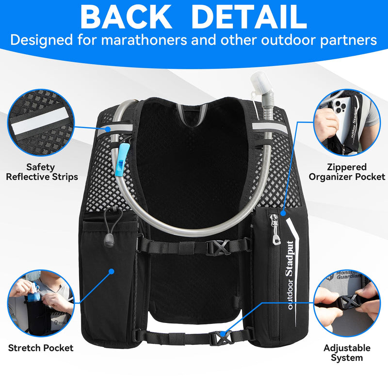 Reflective Hydration Running Vest Backpack | Lightweight 1.6L Water Bladder Bag for Trail Running, Cycling & Marathon | Perfect for Men & Women with Mobile Holder & Multiple Pockets | Premium Black