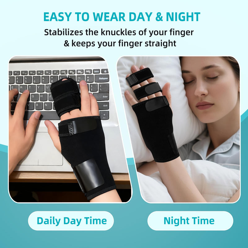 Trigger Finger Splint with Detachable Metal Splint Support for Middle/Index/Ring/Pinky Finger, Finger Brace with Hand Splint relief for Metacarpal Fractures, Arthritis, Contractures - Left Black-Left