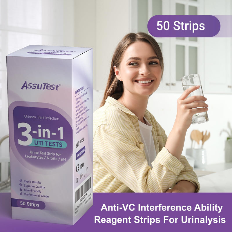 50ct UTI Test Strips - 3-in-1 Advanced Urinary Tract Infection Home Testing Testing Kit Detection with Accurate Leukocytes, Nitrite, and PH Readings, Simple At-Home Urine Test Strips - BeesActive Australia