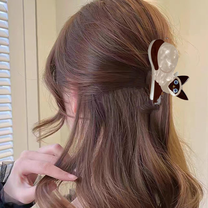Cartoon Cats Hair Claw Skincare Hair Clip Hair Jaw Clip Elegant Wedding Party Styling Hair Clamp for Women Girls, Siamese cat