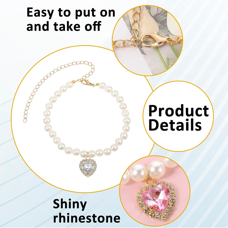 2 Pcs Cat Dog Pearl Collar Acrylic Rhinestone Cute Dog Necklace Adjustable Bling Small Cat Chain Collar Princess Style Pet Wedding Party Jewelry Charms for Kitten Puppy Outfits Accessories - BeesActive Australia