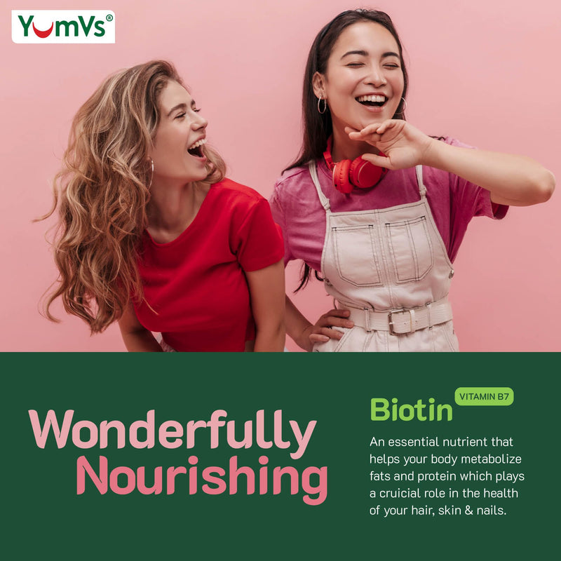 YumVs Biotin Gummies 5000mcg - Luscious Raspberry Flavor - Thicker Faster Hair Growth Gummies for Women or Men - Hair, Skin & Nails Vitamins - Hair Gummies - Vegetarian Biotin Supplement (60 Count) 60 Count (Pack of 1)